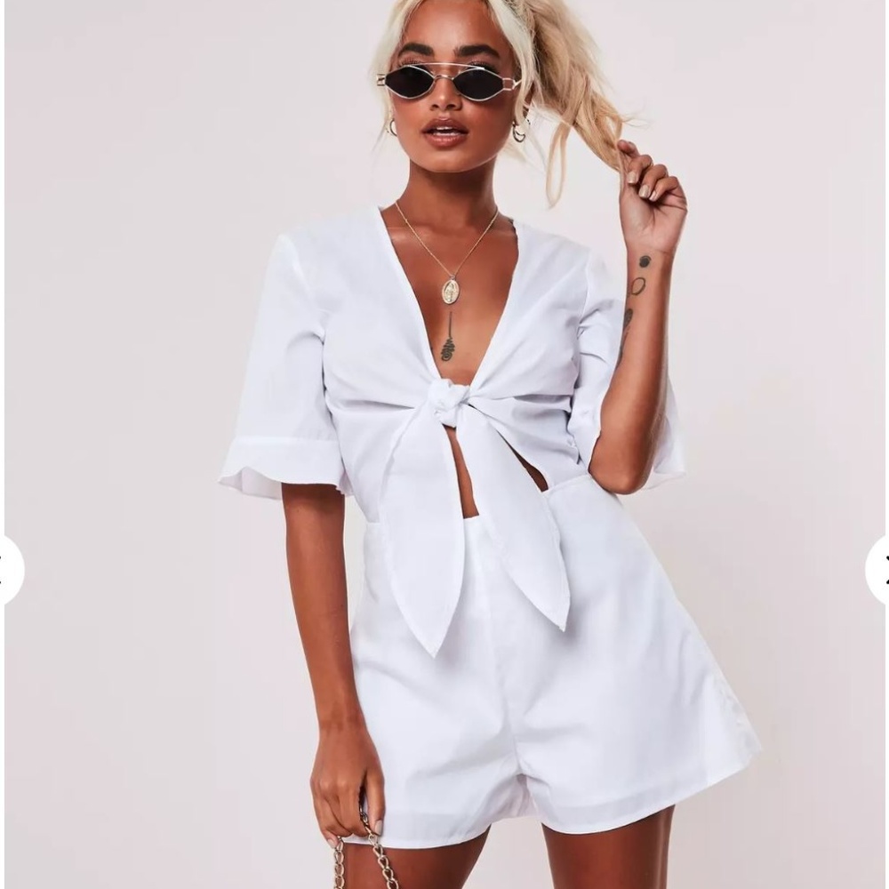 White Tie Front Kimono Sleeve Romper